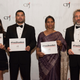 American photojournalist Lynsey Addario, left, with International Press Freedom Awards honorees Óscar Martínez of El Salvador, Malini Subramaniam of India and Can Dündar of Turkey at the International Press Freedom Awards in New York on Tuesday. Photojournalist Mahmoud Abou Zeid, "#Shawkan," has been jailed for 1,000 days in Egypt; his ongoing incarceration is considered unlawful by several lawyers and human rights defendants as the maximum pre-trial detention in Egyptian is two years. (Credit: Barbara Nitke/Committee to Protect Journalists.)